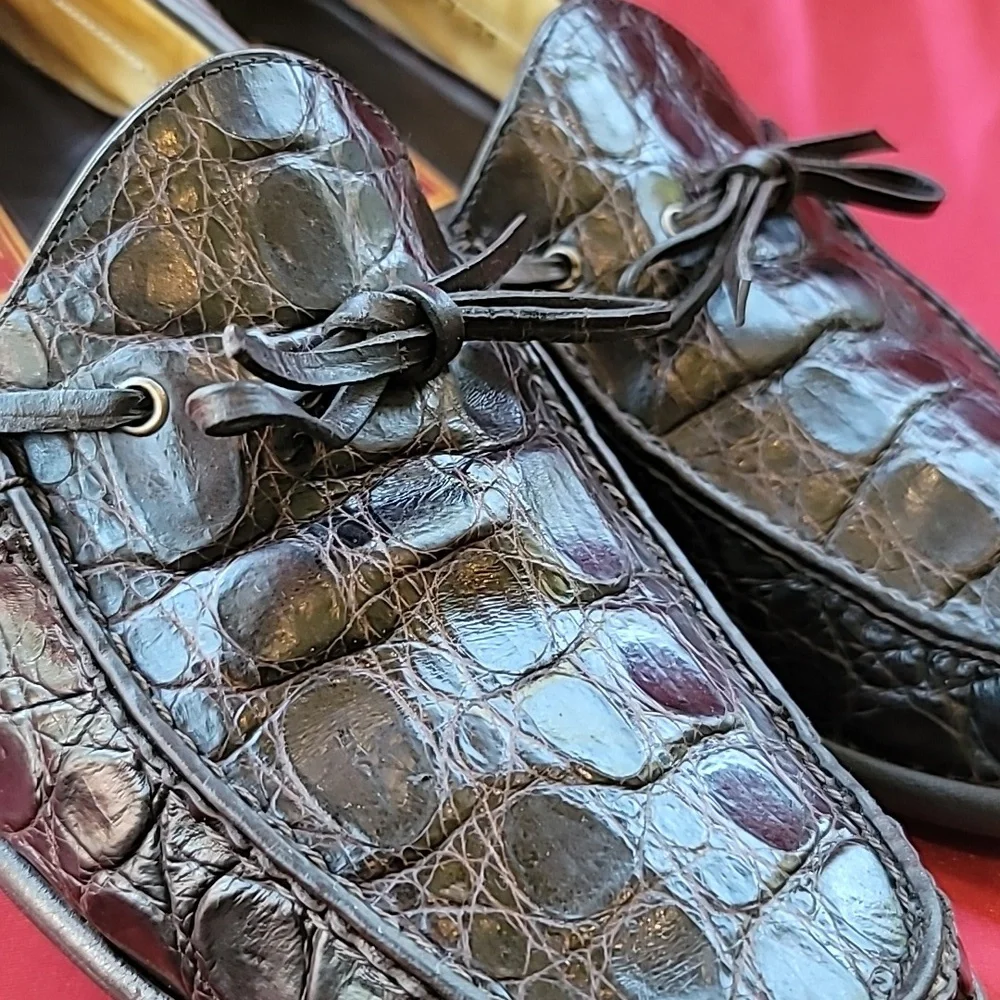 COLE HAAN sz11 Genuine Alligator Handmade Italian Boat Shoe Loafer